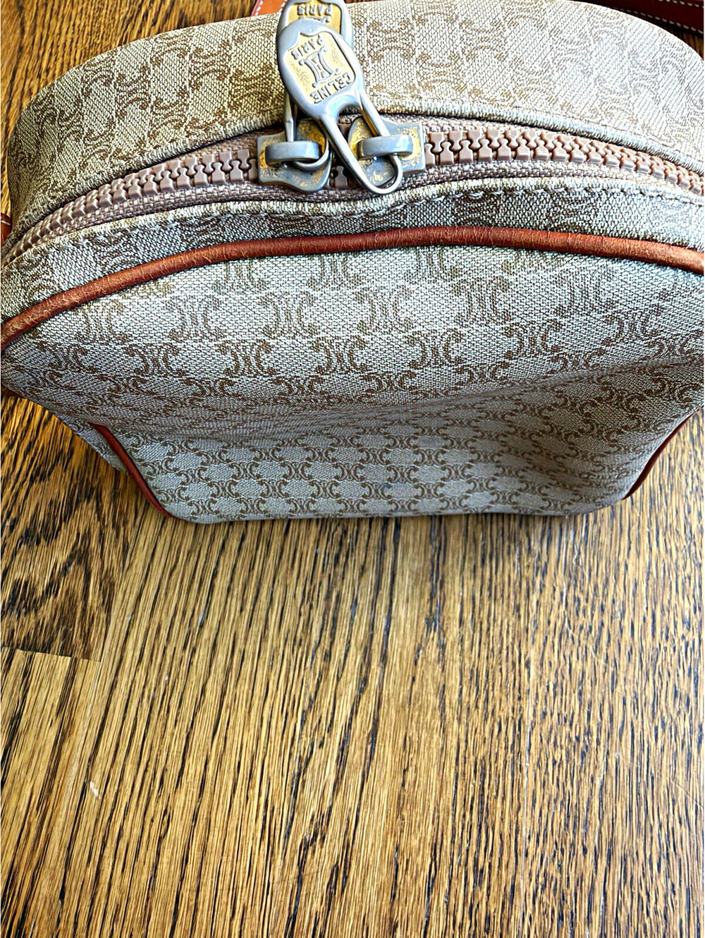 CELINE Monogram Canvas/Leather Crossbody Beige/Brown Adjustable Strap Vintage